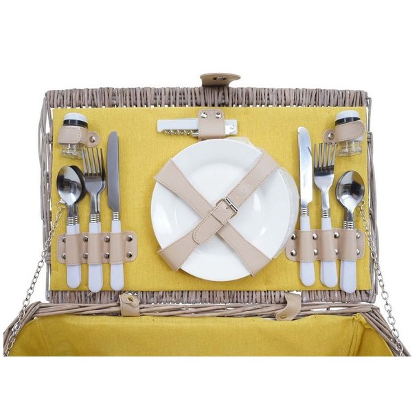 Picnickurv til 4 personer - gr/gult picnicst med picnictppe