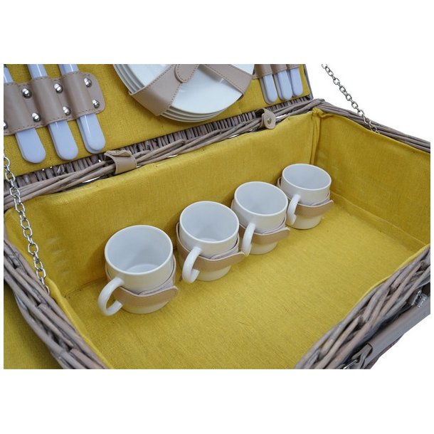 Picnickurv til 4 personer - gr/gult picnicst med picnictppe