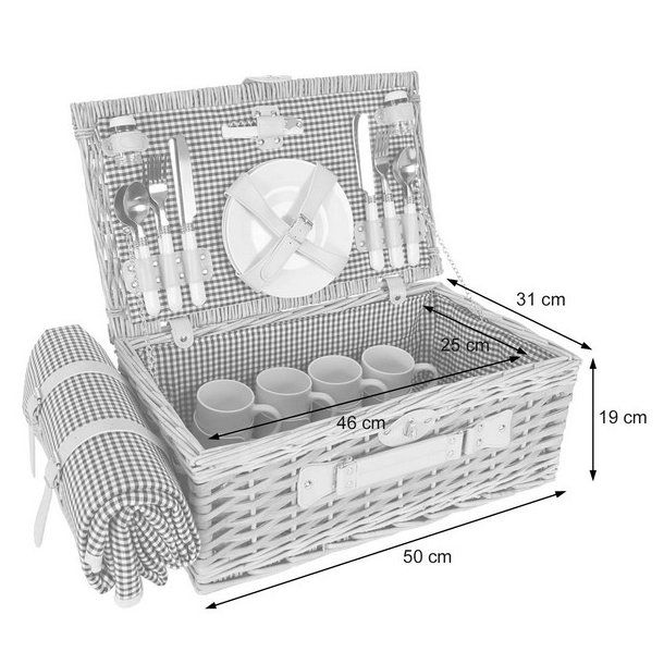Picnickurv til 4 personer - gr/gult picnicst med picnictppe