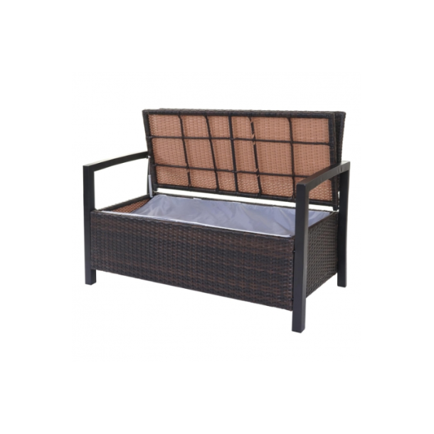 Haveb�nk og hyndeboks - brun polyrattan med gr�n hynde
