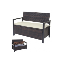 Haveb�nk og hyndeboks - brun polyrattan med creme hynde