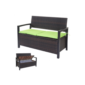 Haveb�nk og hyndeboks - brun polyrattan med gr�n hynde