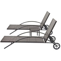Polyrattan solvogn og solseng - 2 stk brun liggestol og havebord