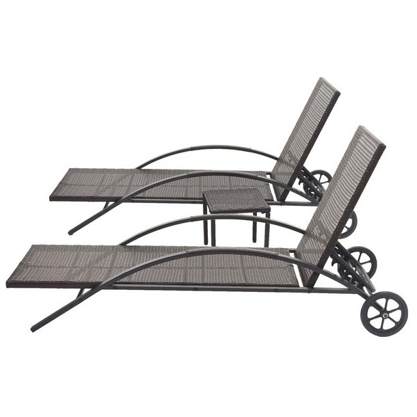 Polyrattan solvogn og solseng - 2 stk brun liggestol og havebord