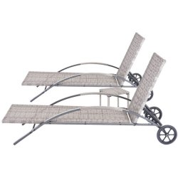 Polyrattan solvogn og solseng - 2 stk gr liggestol og havebord