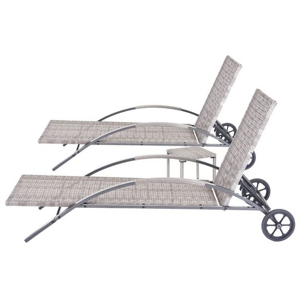 Polyrattan solvogn og solseng - 2 stk gr liggestol og havebord