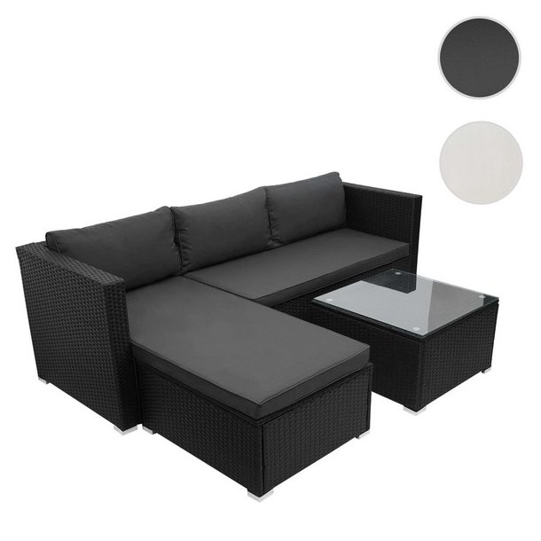 Loungesæt - sorte polyrattan siddegruppe med mørkegrå hynder