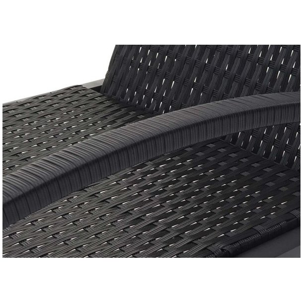 Polyrattan solvogn og solseng - 2 stk sort liggestol og havebord