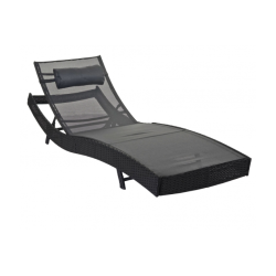 Polyrattan solseng - sort polyrattan liggestol med grt stof