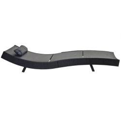 Polyrattan solseng - sort polyrattan liggestol med grt stof