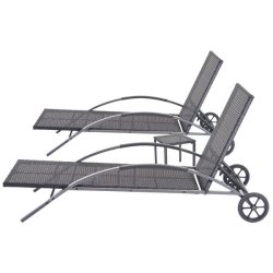 Polyrattan solvogn og solseng - 2 stk sort liggestol og havebord