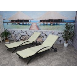 Polyrattan solvogn og solseng - 2 stk sort liggestol og havebord