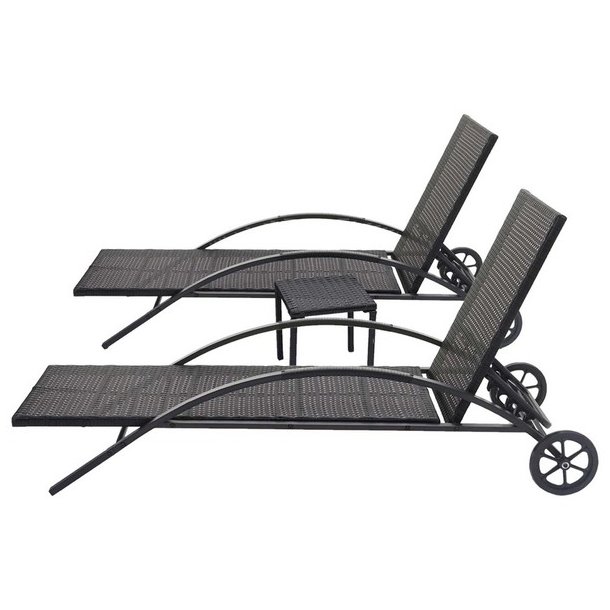 Polyrattan solvogn og solseng - 2 stk sort liggestol og havebord