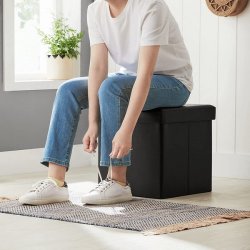 Puf med kiste - skammel med opbevaring 38 x 38 x 38 - sort kunstl�der