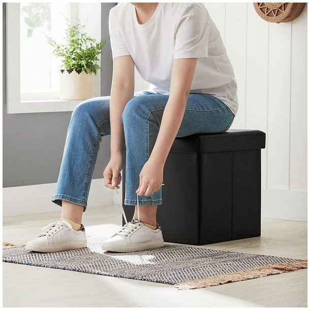 Puf med kiste - skammel med opbevaring 38 x 38 x 38 - sort kunstl�der