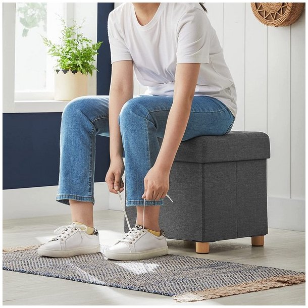 Puf med kiste - skammel med opbevaring 38 x 38 x 40 - mrkegr