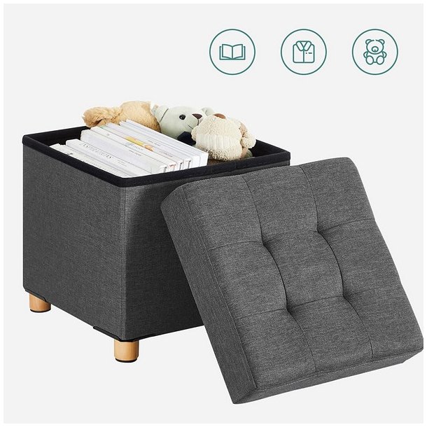 Puf med kiste - skammel med opbevaring 38 x 38 x 40 - m�rkegr�