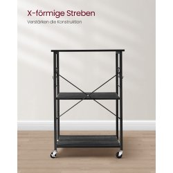 Rullebord med 3 hylder - k�kkenvogn - sort 60x40x89