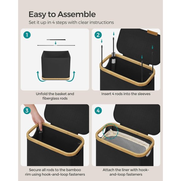 Vasket�jskurv med vasket�jspose - 65 liter - sort Oxford-stof