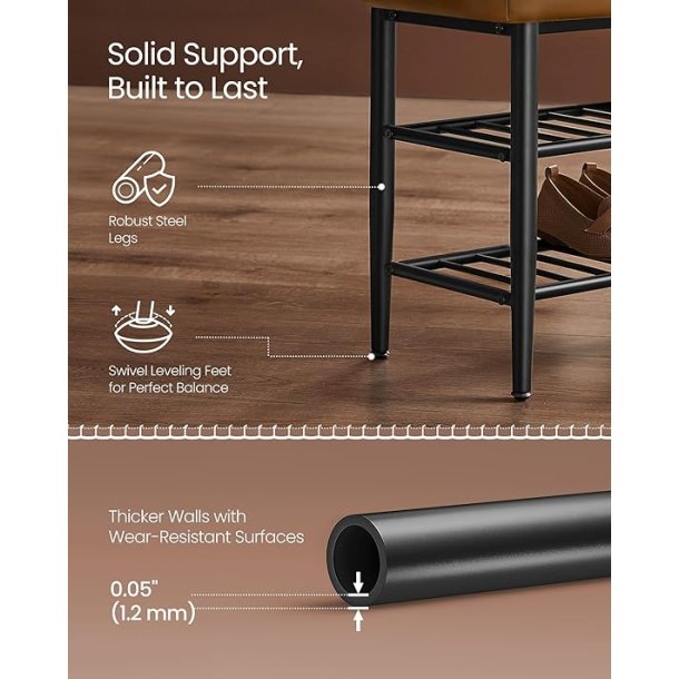 Opbevaringsbnk - siddebnk med skohylder - brun 30 x 80 x 50