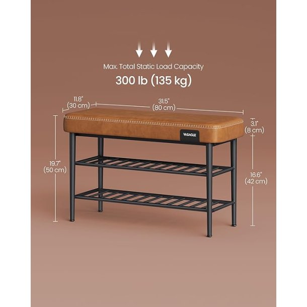 Opbevaringsbnk - siddebnk med skohylder - brun 30 x 80 x 50