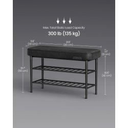 Opbevaringsbnk - siddebnk med skohylder - sort 30 x 80 x 50