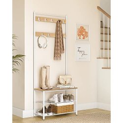Garderobestativ med knagerkker og skohylder - egetr og hvid