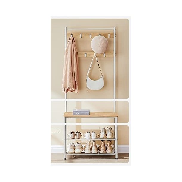 Garderobestativ med knagerkker og skohylder - egetr og hvid