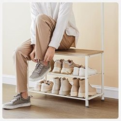 Garderobestativ med knagerkker og skohylder - egetr og hvid