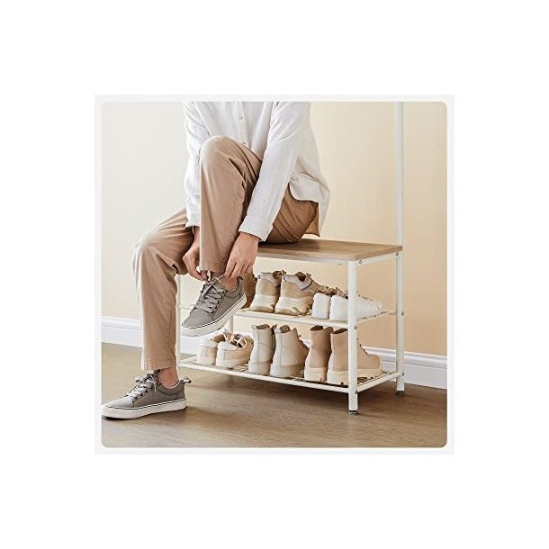 Garderobestativ med knagerkker og skohylder - egetr og hvid