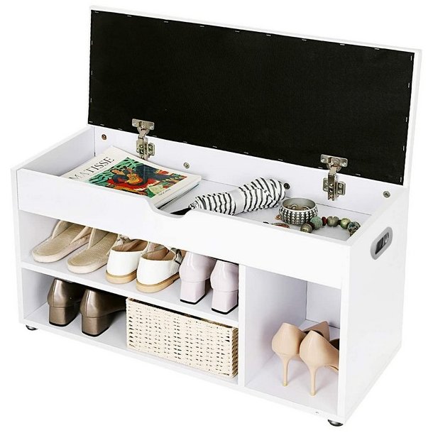 Skob�nk - siddeb�nk med skohylder - opbevaringsb�nk - hvid