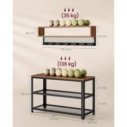 Garderobestativ - skob�nk, knager�kke, hattehylde - rustik brun