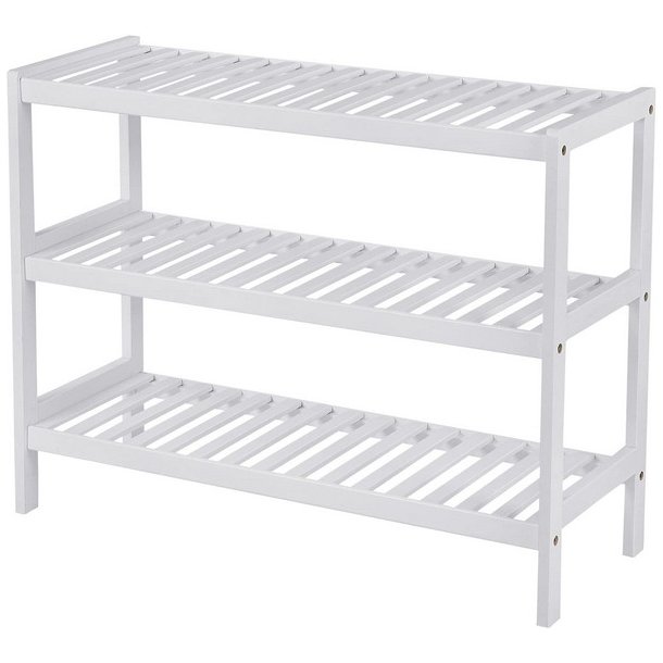 Skoreol i bambus med 3 hylder - hvid skostativ 70 x 55 x 26