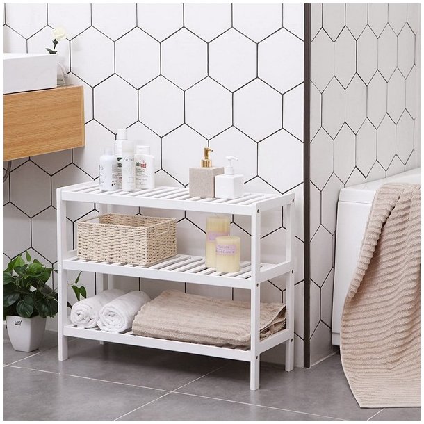 Skoreol i bambus med 3 hylder - hvid skostativ 70 x 55 x 26