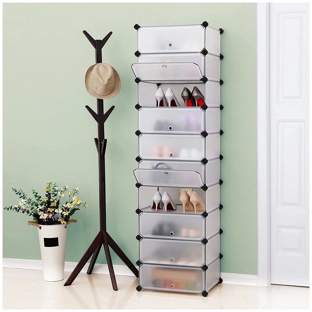 Skoreol - kubisk skoskab i plastik - skohylder med 10 skorum