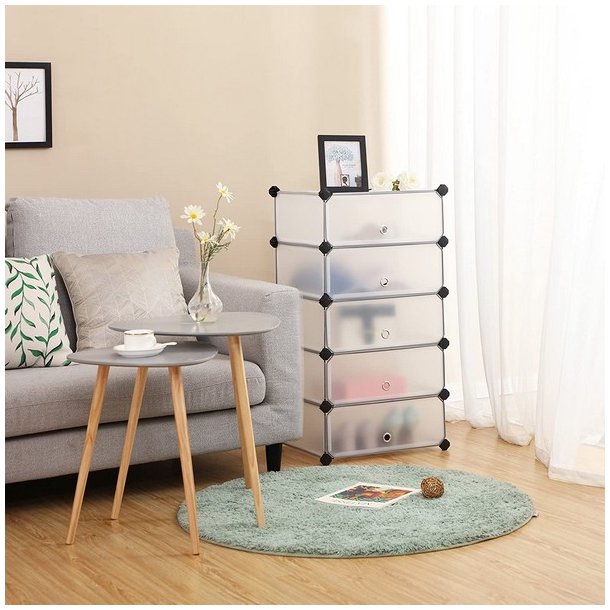 Skoreol - kubisk skoskab i plastik - skohylder med 10 skorum