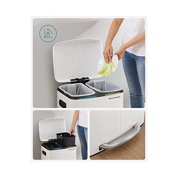 Skraldespand - pedalspand med soft close l�g - 2x20L hvid