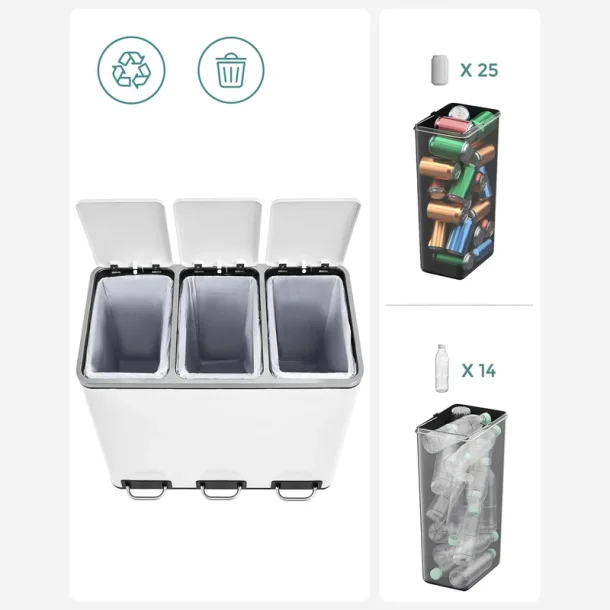 Skraldespand - pedalspand med soft close l�g - 54L (3x18) hvid