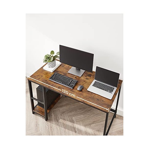 Skrivebord med 2 hylder - computerbord - rustik brun 120x60x75