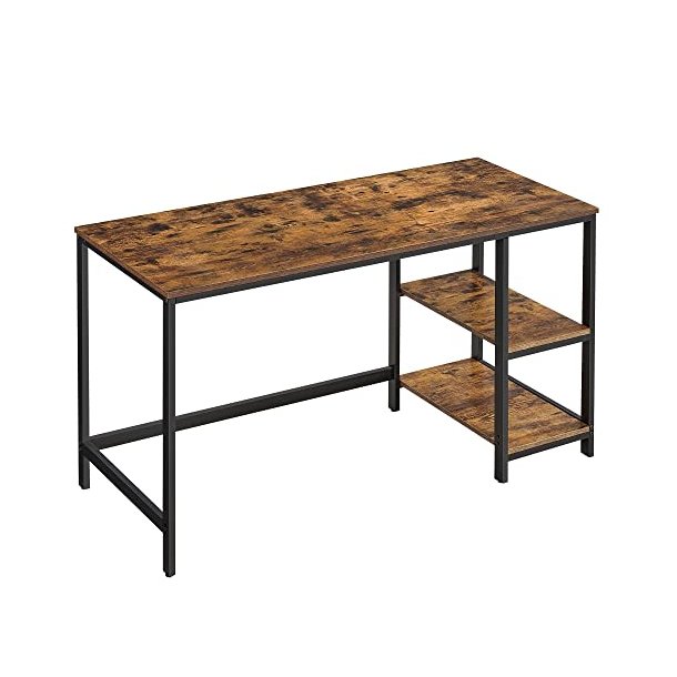 Skrivebord med 2 hylder - computerbord - rustik brun 140x60x75