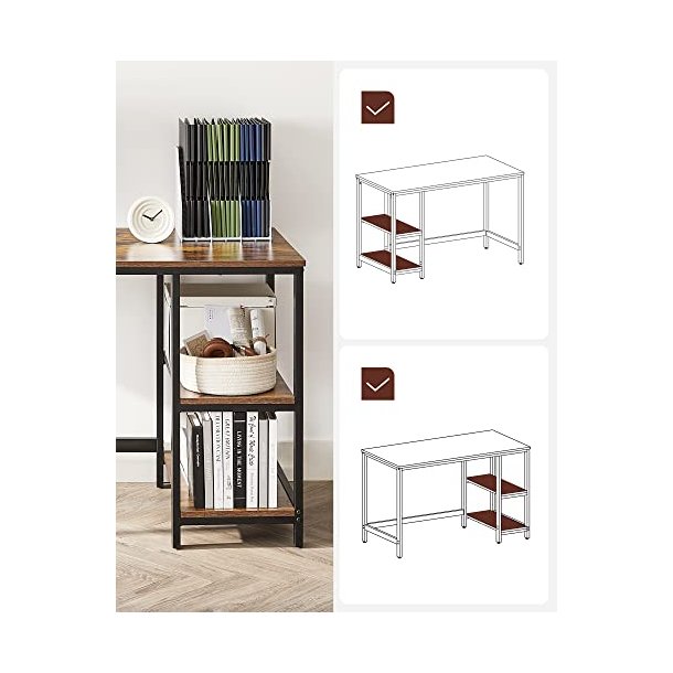 Skrivebord med 2 hylder - computerbord - rustik brun 140x60x75