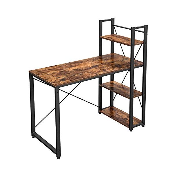 Skrivebord med 3 hylder - computerbord - rustik brun 120x60x120