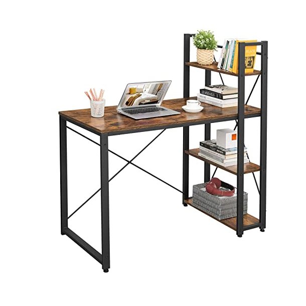 Skrivebord med 3 hylder - computerbord - rustik brun 120x60x120