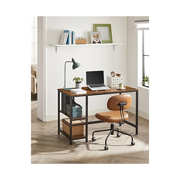Skrivebord med 2 hylder - computerbord - rustik brun 120x60x75