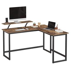 Hj�rneskrivebord med sk�rmstativ - skrivebord rustik brun 140x130