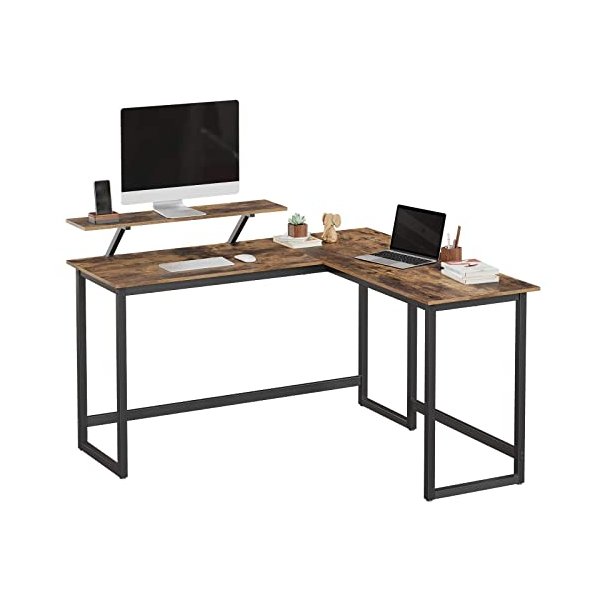Hj�rneskrivebord med sk�rmstativ - skrivebord rustik brun 140x130