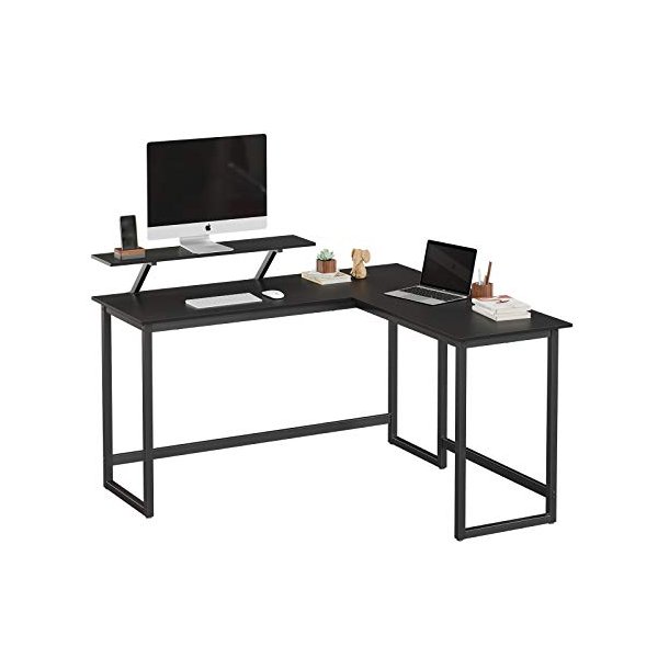 Hj�rneskrivebord med sk�rmstativ - skrivebord - sort 140 x 130