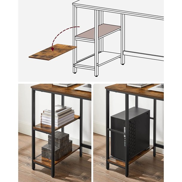 Skrivebord med 2 hylder - computerbord - rustik brun 100x50x75