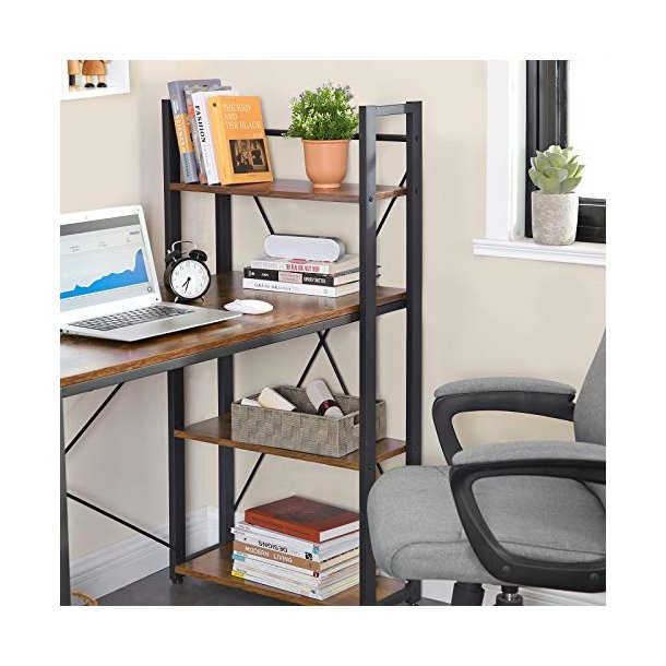 Skrivebord med 3 hylder - computerbord - rustik brun 120x60x120