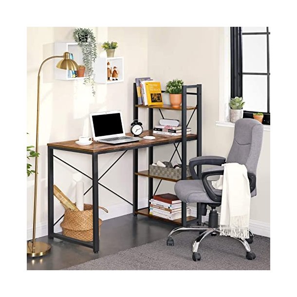 Skrivebord med 3 hylder - computerbord - rustik brun 120x60x120